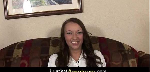  Amateur gal Joy in school uniform and fishnet socks fucked